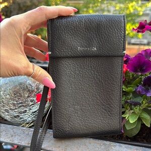 Tiffany & Co. Black Leather Smartphone Case with Wrist Strap
